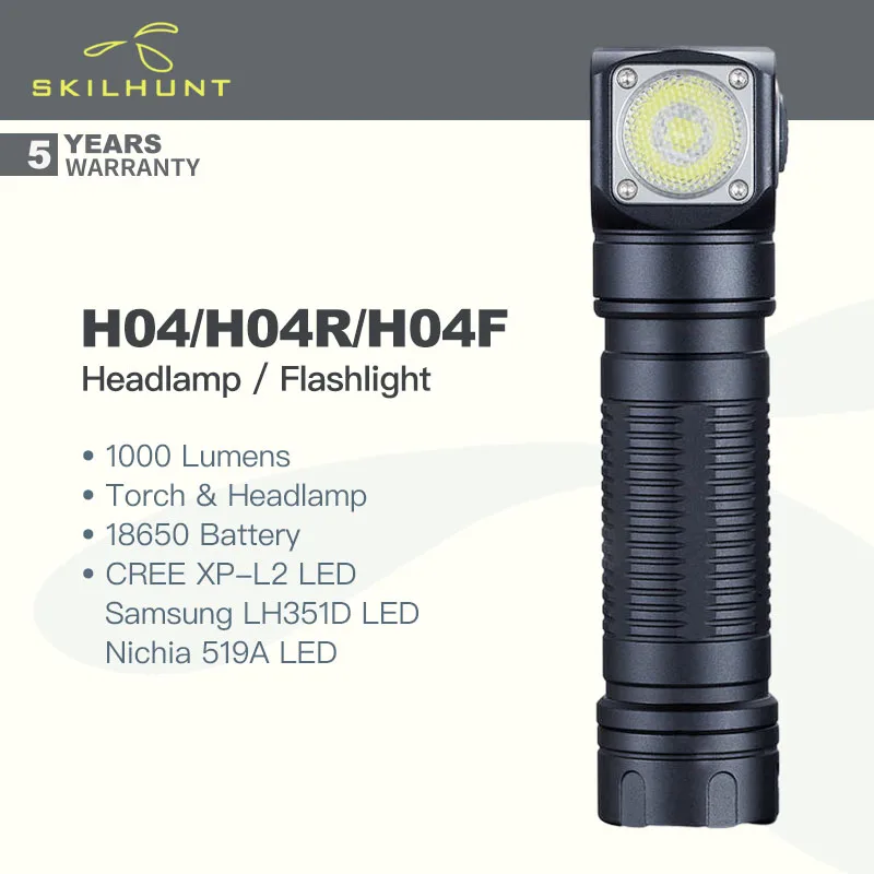 

Skilhunt H04/H04R/H04F 2 in 1 Headlamp/Flashlight, 1000 Lumens,18650 Battery, Cool/Neutral White&High CRI, Magnetic Rechargeable