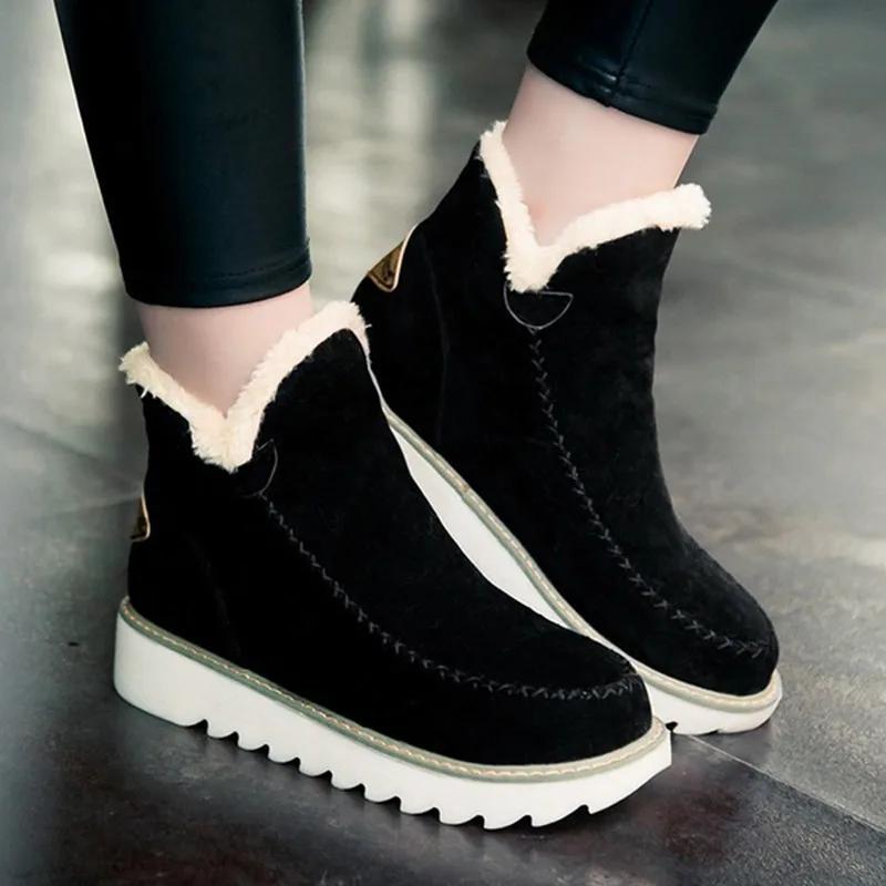 

Женские ботинки с круглым носком GAOKE, теплые плюшевые ботильоны на плоской подошве, черные, бежевые, коричневые, размеры 34-43, для осени и зимы, 2022
