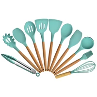 12 pcs tableware set silicone wooden handle flatware spoon tongs whisk brush with storage box outdoor camping cooking