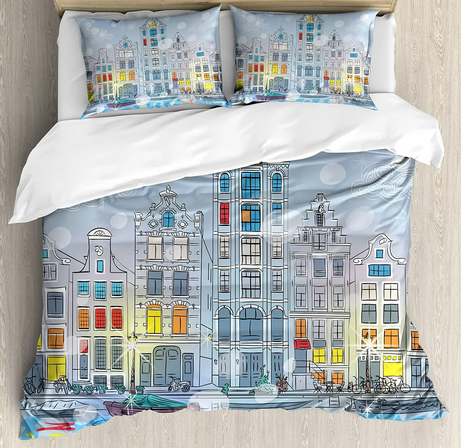 

Christmas Bedding Set For Bedroom Bed Home Noel Time at Amsterdam Canal with Historical Fa Duvet Cover Quilt Cover Pillowcase