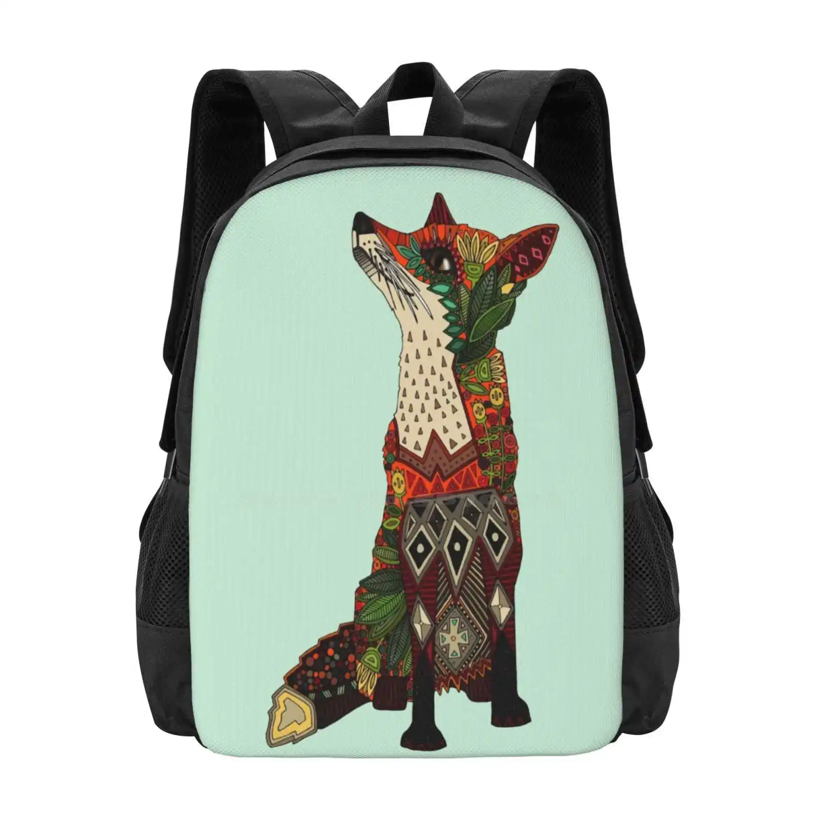 

Fox Love Mint Pattern Design Bag Student'S Backpack Fox Nature Botanical Flowers Floral Leaves Leaf Geometric Tribal Woodland