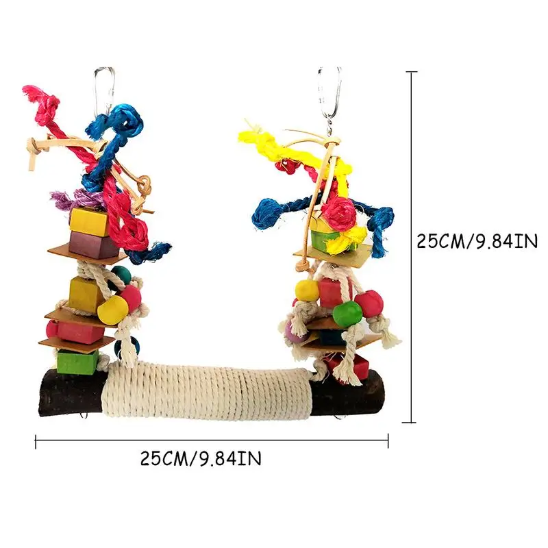 Bird Toys Parrot Chew Toy Bird Perch Leather Colorful Building Block Cotton Rope Big Swing For Pet Bird Training Education New images - 6