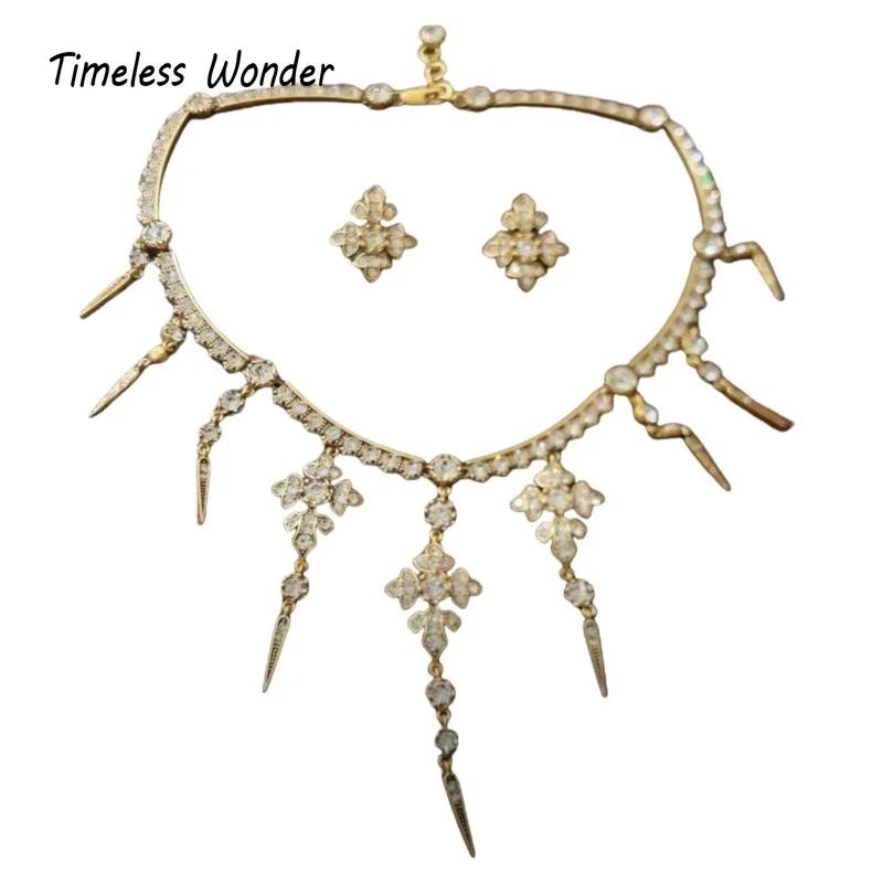 Вневременное чудесное ретро-цирконовое гео-колье с шипами и паве серьги-гвоздики