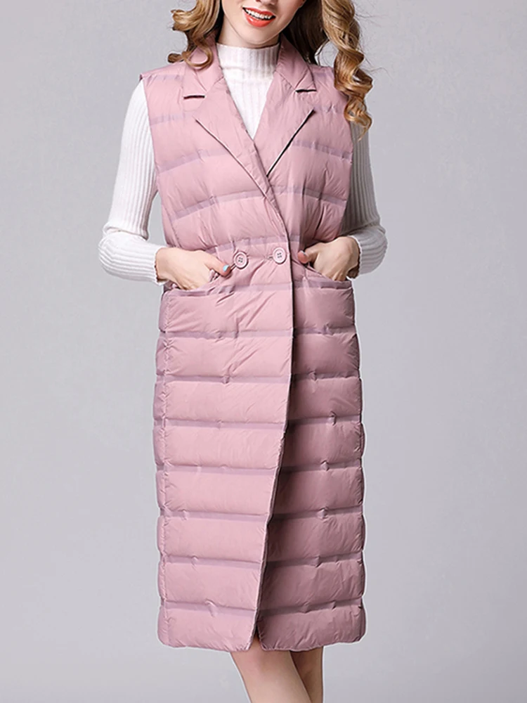 

Fitaylor Winter Women 90% White Duck Down Coat Female V-neck Button Long Jacket Casual Lady Light Down Outwear