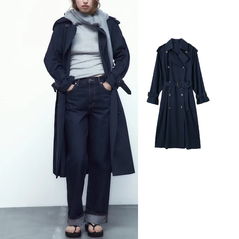 

Женский Длинный тренчкот с поясом и длинным рукавом, осень 2023