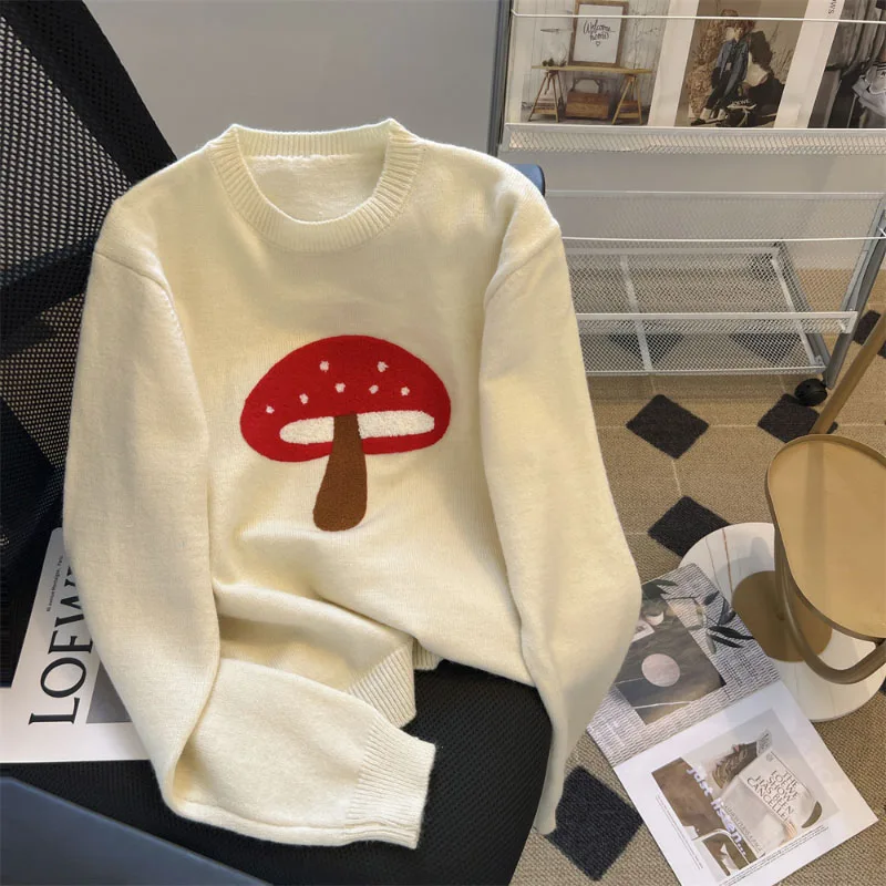 

Women Clothing 2023 New Arrivals Y2k Pullover Sweaters Mushroom Spring Autumn Jumper Soft Knitted Sweater Korean