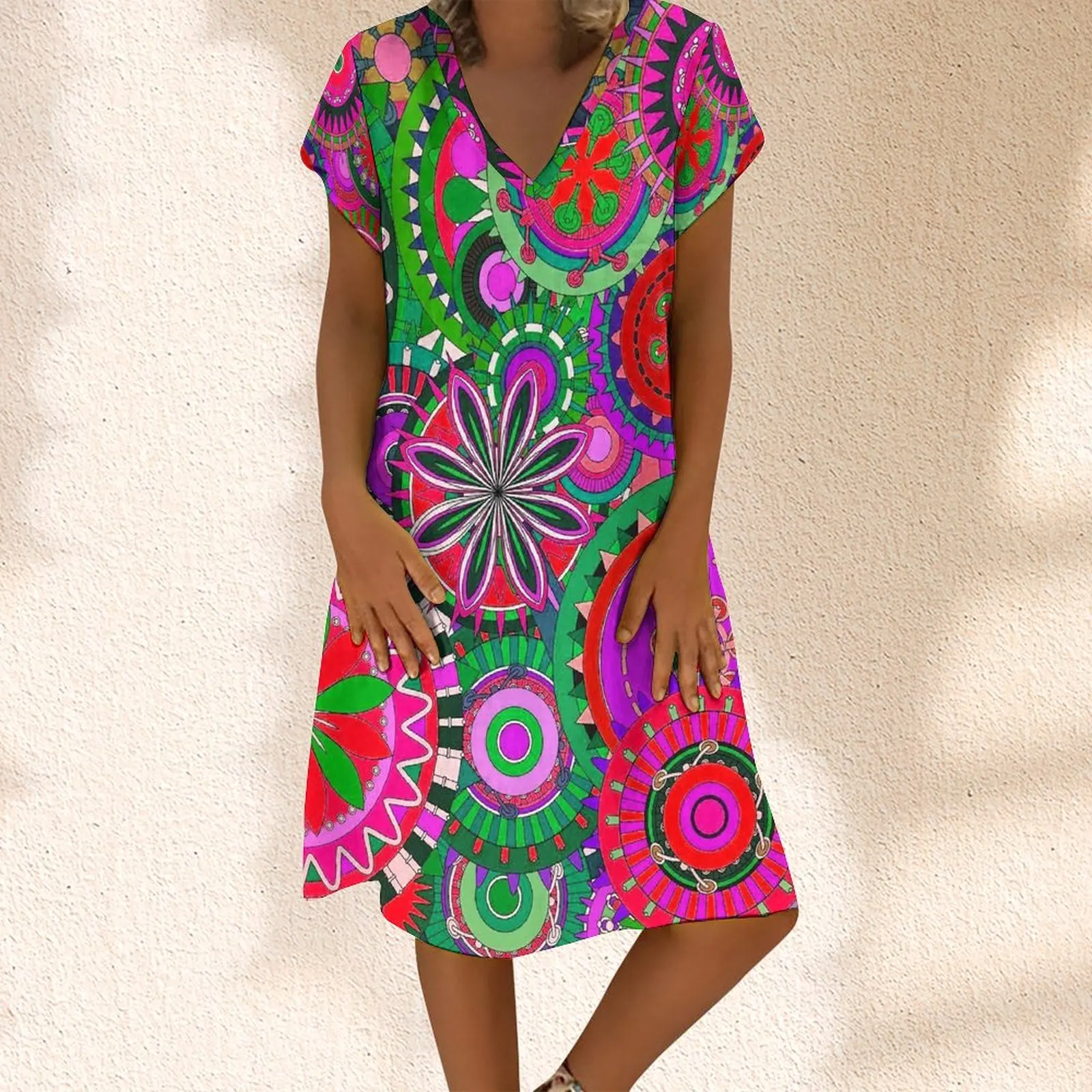 

Женское винтажное платье с разноцветным принтом, повседневное Привлекательное платье с мандалой, лето 2023