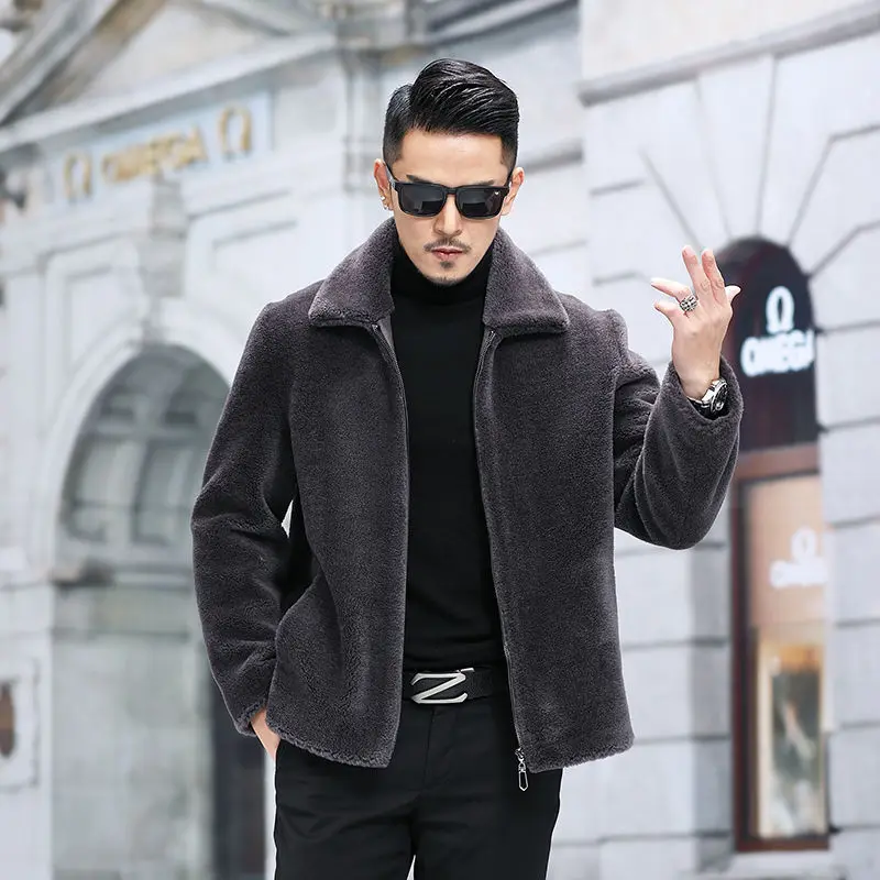 

Men 2022 Autumn Winter New Genuine Wool Fur Jackets Male Sheep Shearing Outerwear Men Zipper Long Sleeve Hooded Coats A374