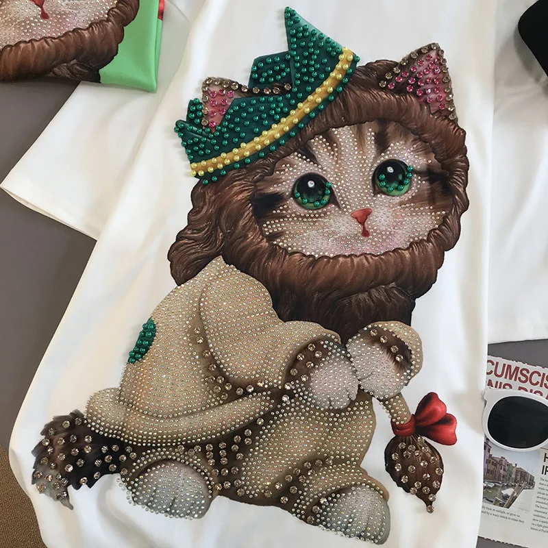 Роскошная Летняя женская футболка в стиле Харадзюку с бисером и бриллиантами