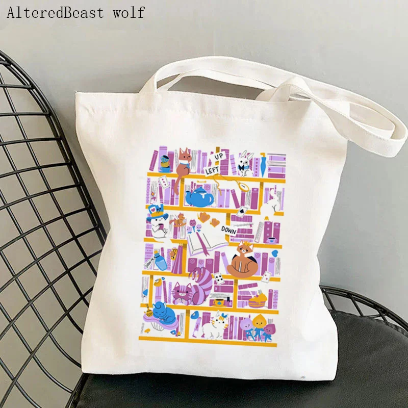 

Women Shopper bag Library funny cat Printed Kawaii Bag Harajuku Shopping Canvas Shopper Bag girl handbag Tote Shoulder Lady Bag