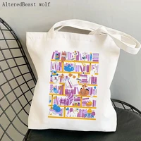 women shopper bag library funny cat printed kawaii bag harajuku shopping canvas shopper bag girl handbag tote shoulder lady bag