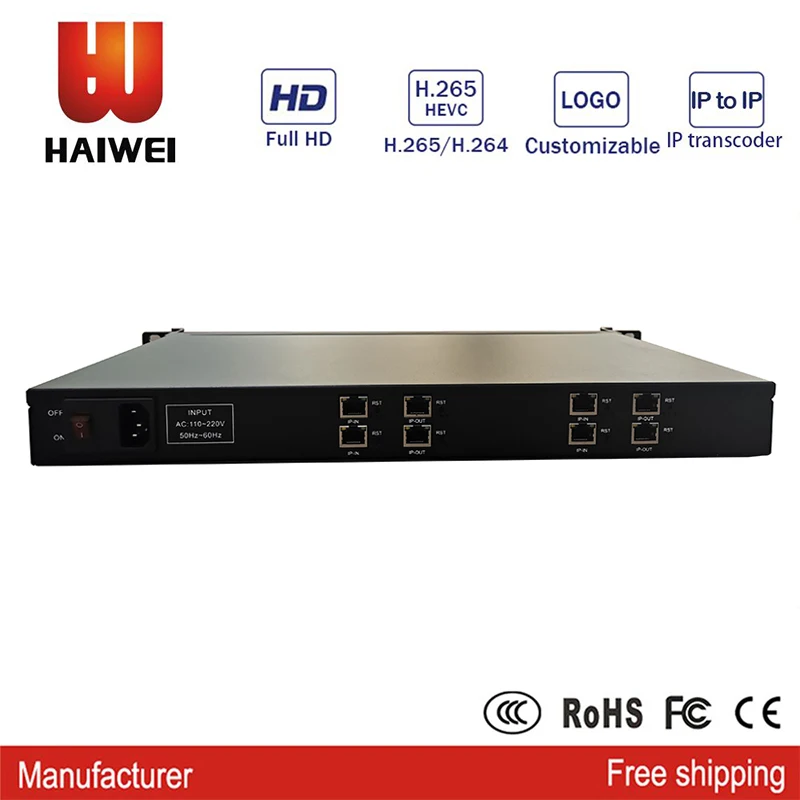 

HWCODEC 4 ChanneIs IP To IP Transcoder H.264 H.265 4K 30FPS Streaming Media Transcoder For IPTV Support HLS RTMP RTSP HTTP UDP