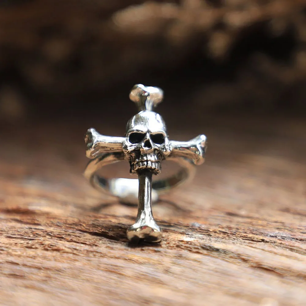 

COCONAL Punk Men Vintage Gothic Pirate Skull Cross Ring Hip-Hop Rock Style Popular Party Jewelry Personality Creative Gift