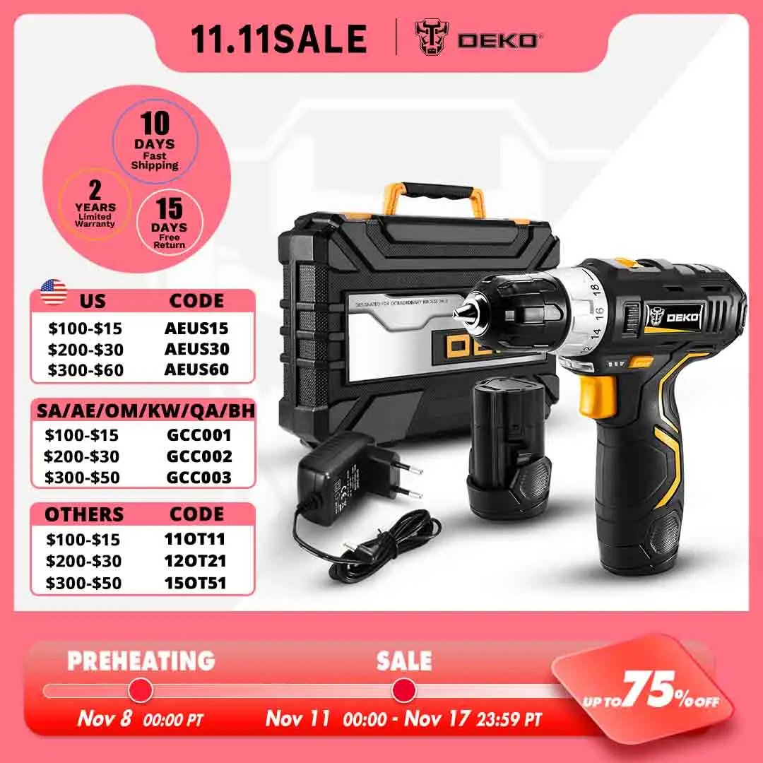 

DEKO GCD12DU3 12-Volt Max Lithium-Ion Battery 32N.m 2-Speed Electric Cordless Drill Mini Drill Screwdriver Wireless Power Driver