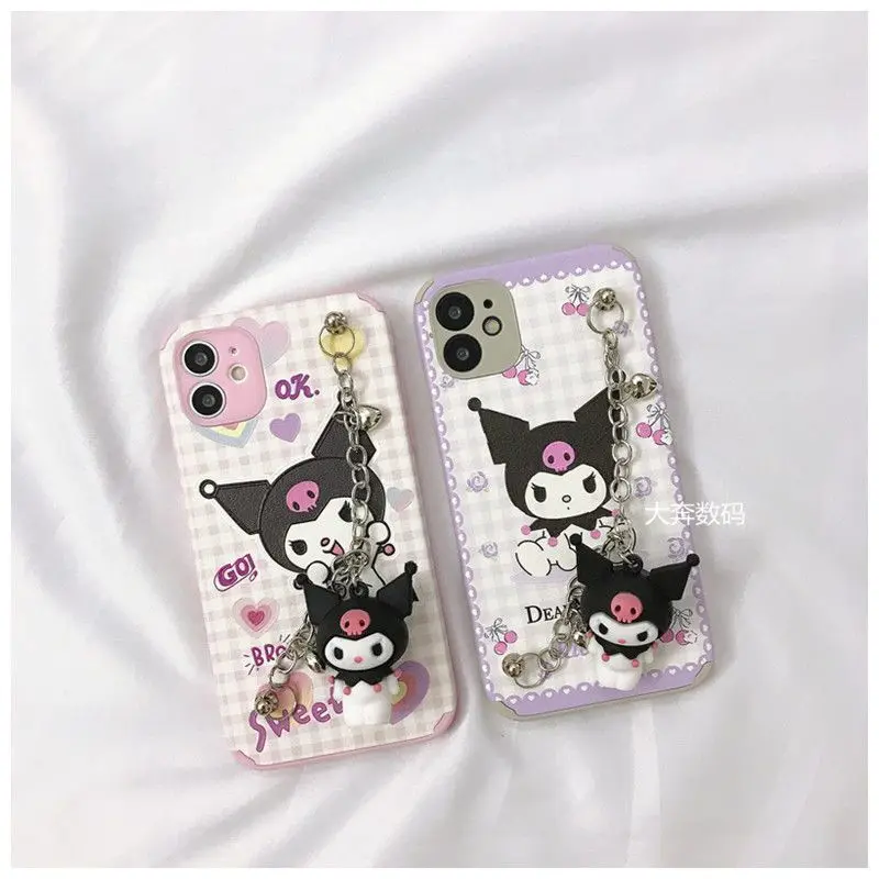 

Kuromi and My Melody With Bracelet Strap Phone Cases For iPhone 13 12 11 Pro Max Mini XR XS MAX 8 X 7 SE 2020 Back Cover