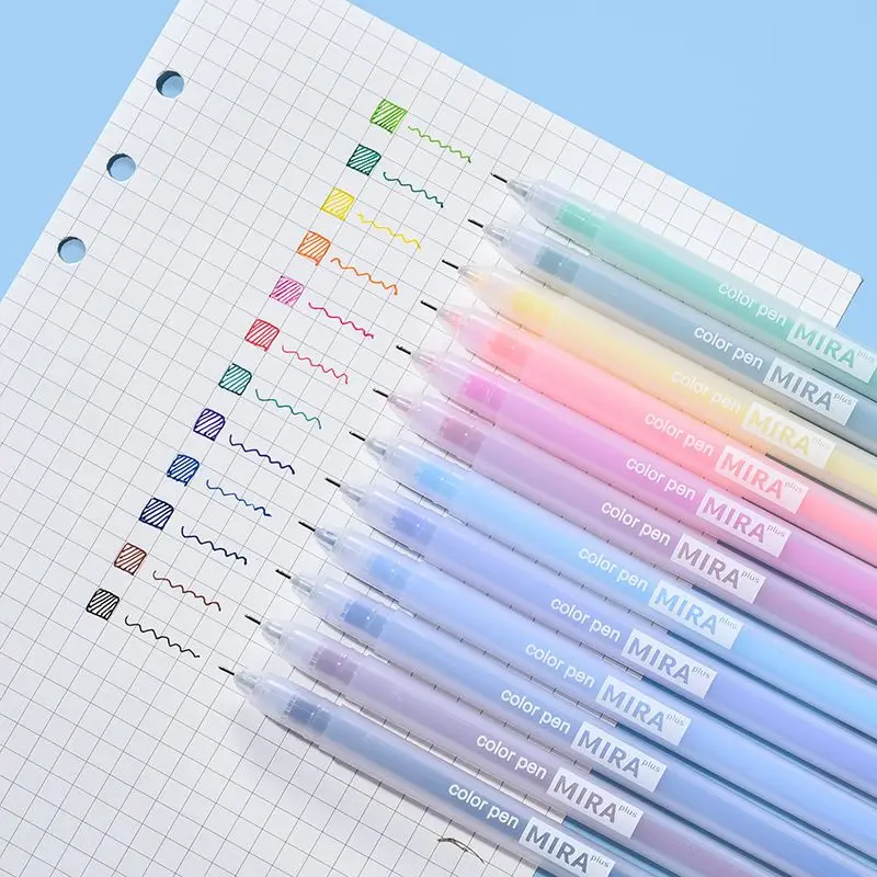 

12 PCS Colored Gel Pens Set Kawaii Blue 0.5 mm Ballpoint Pen For Journal Cute School Stationary Supplies