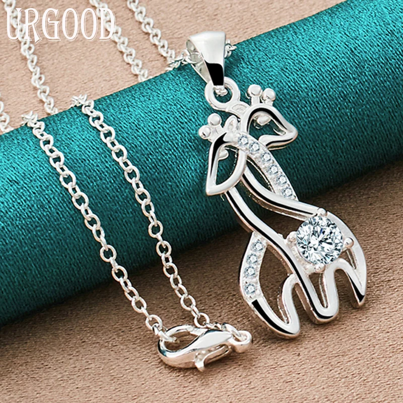 

925 Sterling Silver AAA Zircon Deer Pendant Necklace 16-30 Inch Chain For Women Party Engagement Wedding Fashion Jewelry