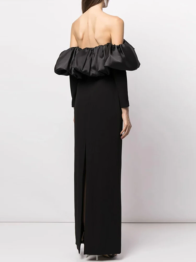 Женское атласное платье без бретелек DEAT элегантное лоскутное с длинным рукавом и