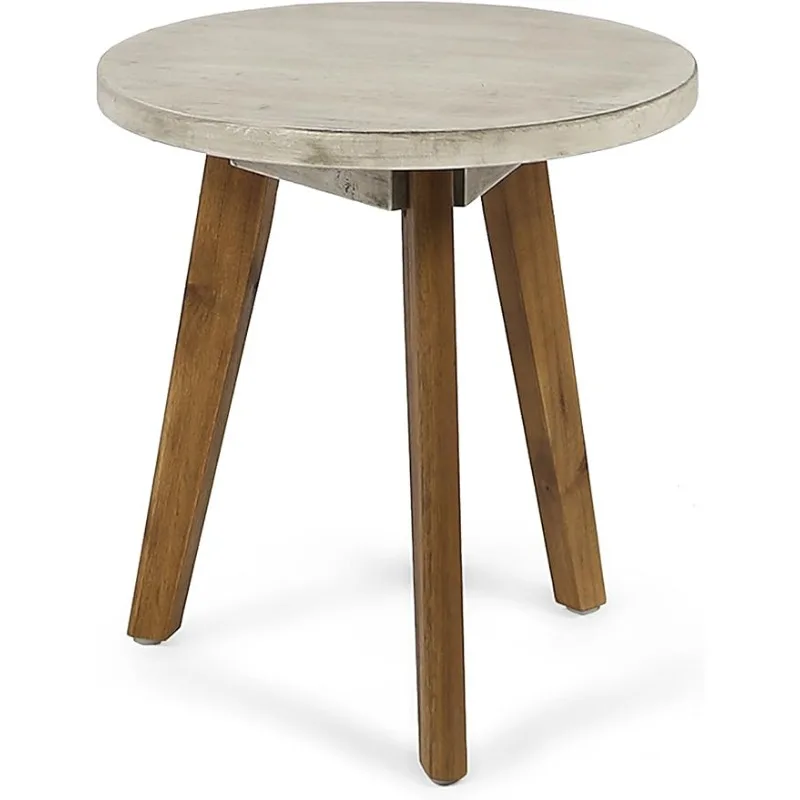 Christopher Knight Home Gino Outdoor Acacia Wood Side Table, Light Gray Finish/Natural Finish desk table camping table