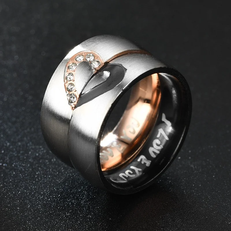 

Rose Gold/Black Color Heart Couple Rings Stainless Steel Couples Lovers Love Promise Ring for Men Women Jewelry Gifts