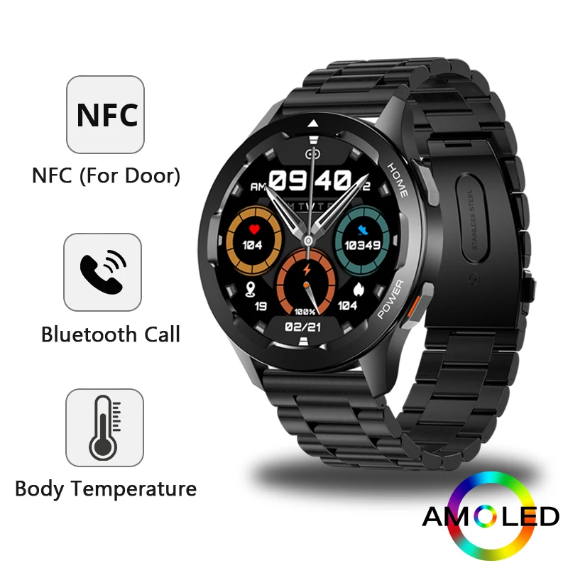 

Men Smart Watch 2022 Bluetooth Call Temperature Heart Rate Blood Oxygen Detection Sport Phone Wrist Watch Women NFC Smart Watch