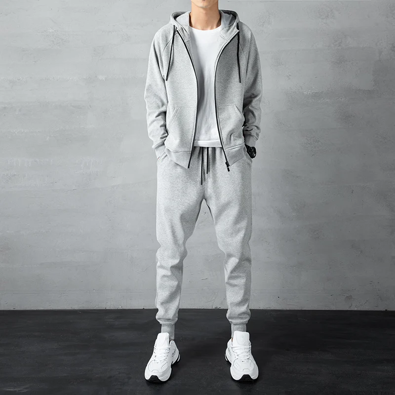 

Cotton Men's Top and Trousers Two Piece Set Spring and Autumn New Style Cardigan Hooded Sweater Youth Leisure Sports Suit 2022