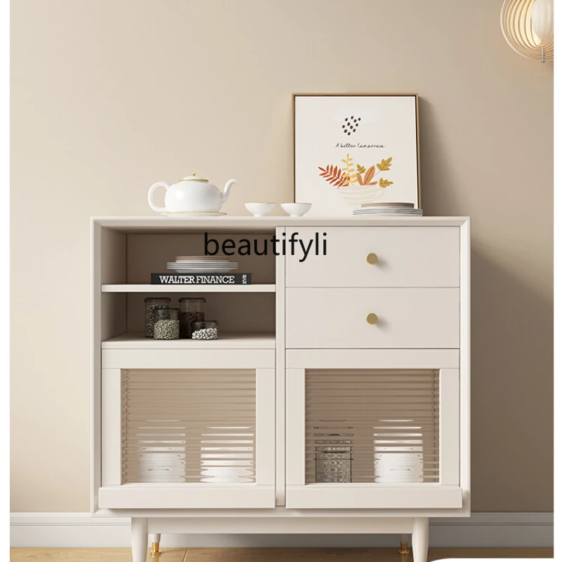 

Solid Wood Sideboard Modern Living Room Locker Wall Cabinet Storage Cabinet Glass Door Small Bookshelf