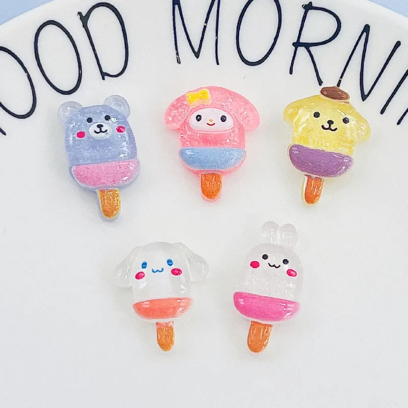 

100Pcs Kawaii Sanrio Anime Cinnamoroll Pom Pom Purin Cute My Melody Cartoon Resin Hairpin Patch Diy Accessories Toys for Girls