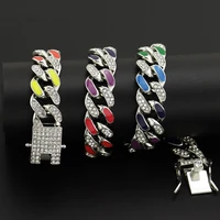 men ladies colorful hip hop personality rock cuban chain necklace ice crystal shiny pave full rhinestone rapper hiphop jewelry