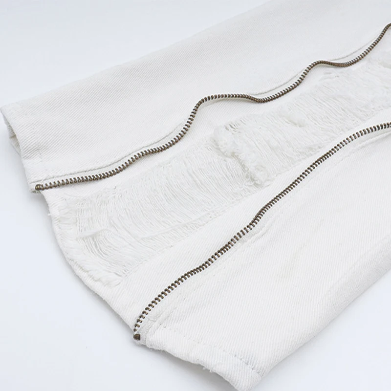 HOUZHOU Design Zipper Slit Jeans Men White Denim Pants Male Black Trousers Male Ripped Streetwear Hip Hop Mens Designer Clothes