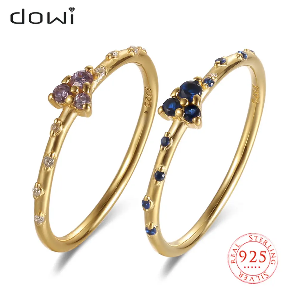 

925 Sterling Silver Blue Purple CZ Geometric Triangle Pandent Thin Finger Rings for Women Stackable Fine Jewelry Gifts