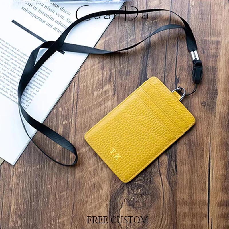 Бейдж из натуральной кожи для мужчин и женщин держатель кредитных карт с