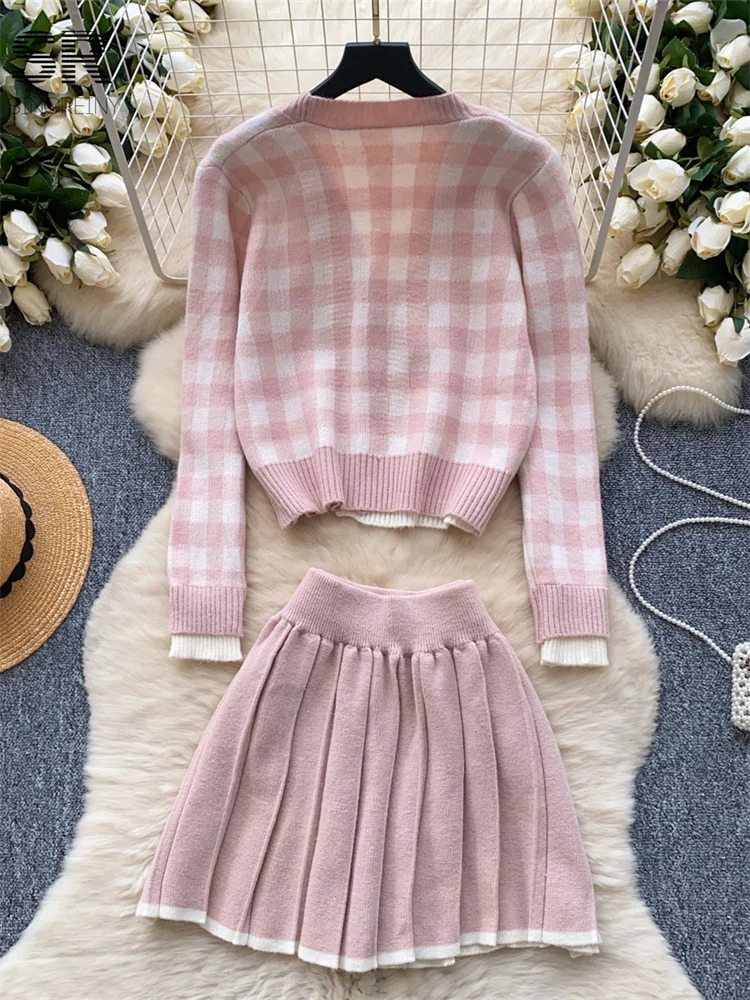 SINGREINY клетчатые комплекты в консервативном стиле женский однобортный кардиган с