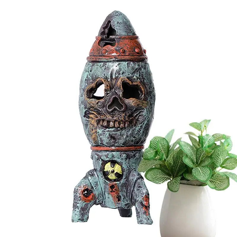 

Halloween Resin Skull Statue For Outdoor Decor Resin Figurine Ornament With Nuclear Sign Resin For Landscape Garden Accessories