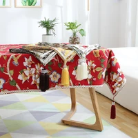 chinese classical style simple and elegant pure cotton and linen small and fresh cloth art flower tablecloth living room