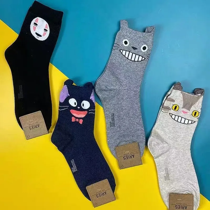 Anime Totoro Women Socks Woman No Face Man Cat Cartoon Cute Sock Funny Spring Autumn Comfort Happy Classic Korean Cotton Fashion