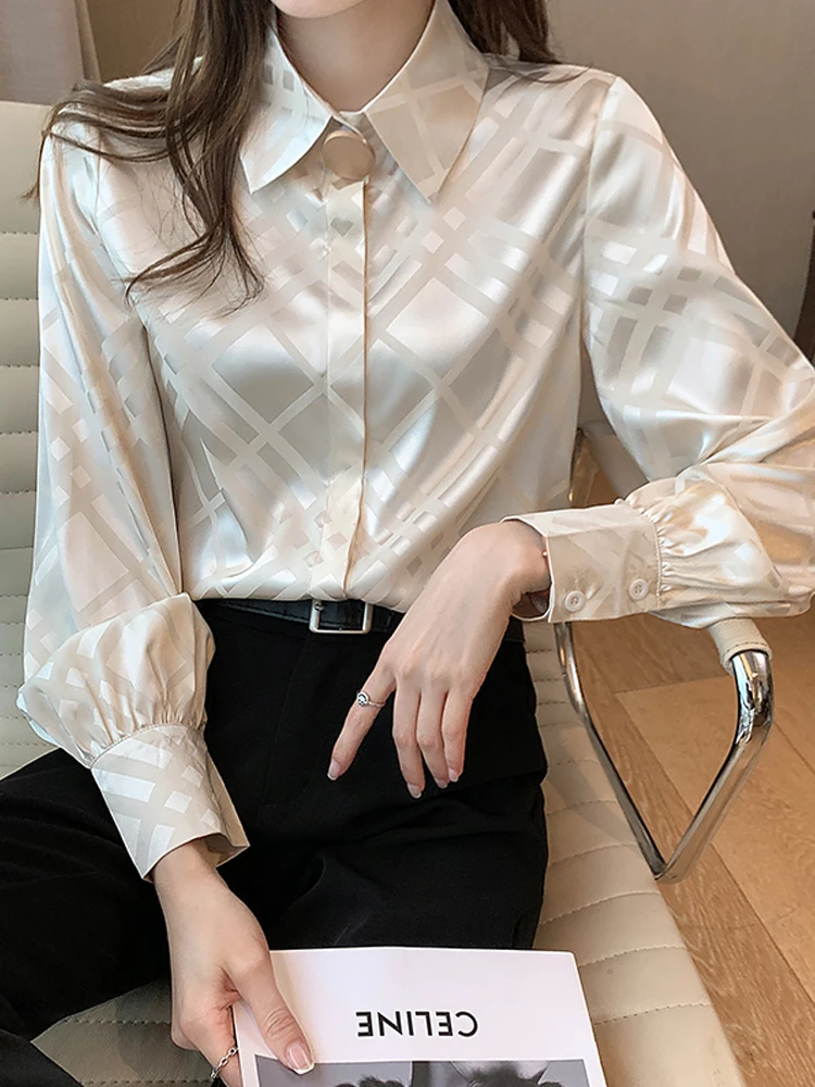 Elegant Women Satin Blouses Shirts Designer Ladies Chiffon Shirts 2022 Female Tops Fashion Office Lady Work Wear Clothes