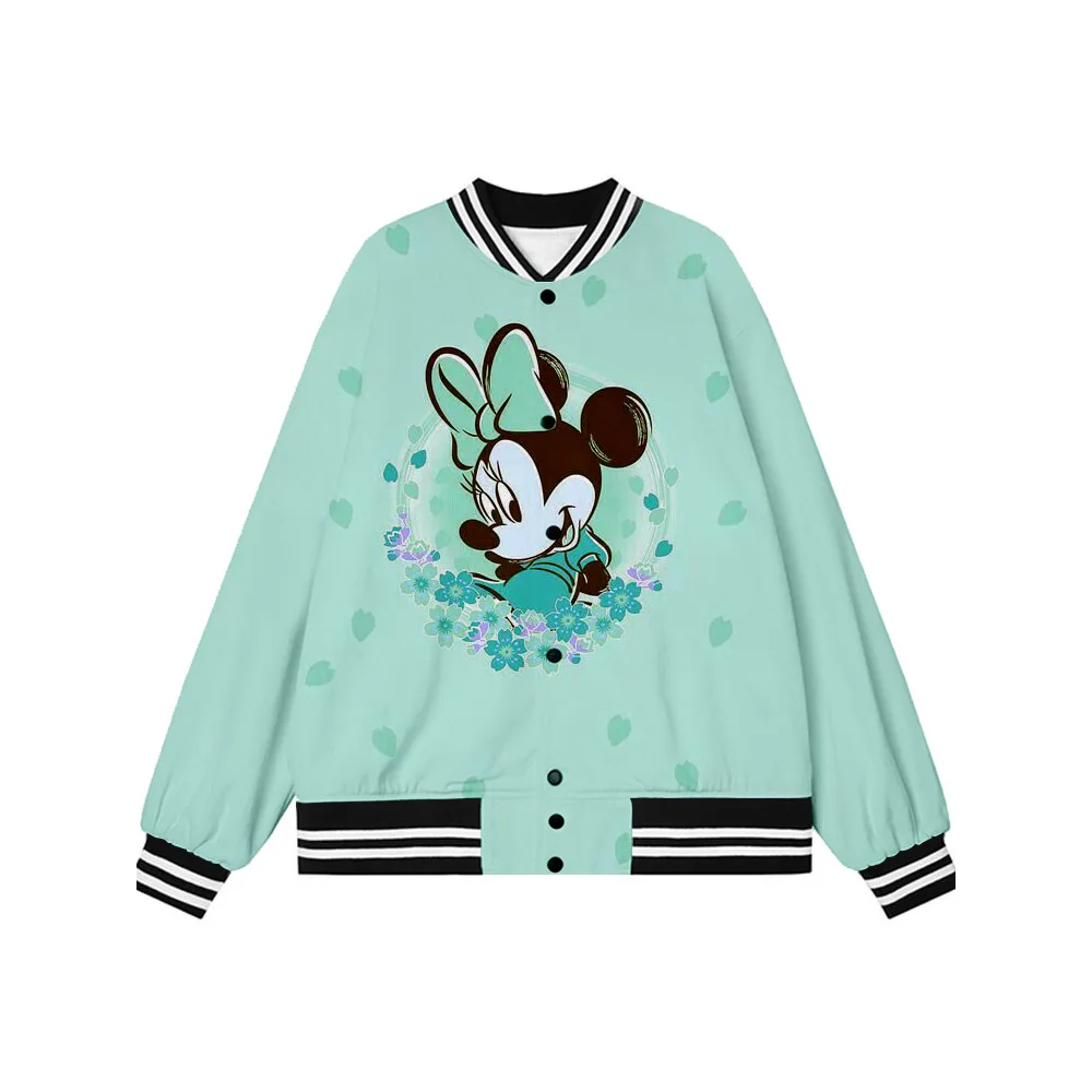 

Disney 2022 New Ladies Fashion Streetwear Fantasy Minnie Mouse Anime Print Casual Baseball Jacket Loose Cardigan Jacket Y2K