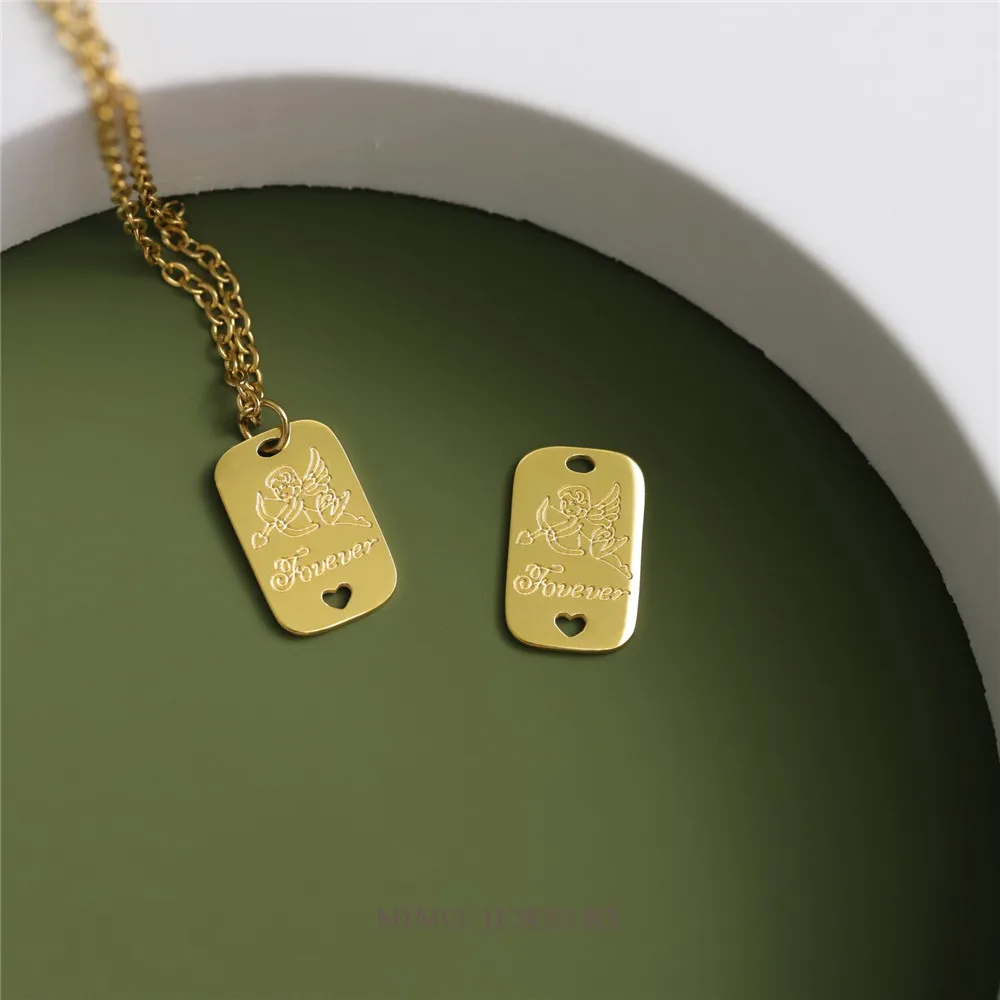 

Color titanium steel plated hollow heart gold square angel pendant necklace DIY accessories