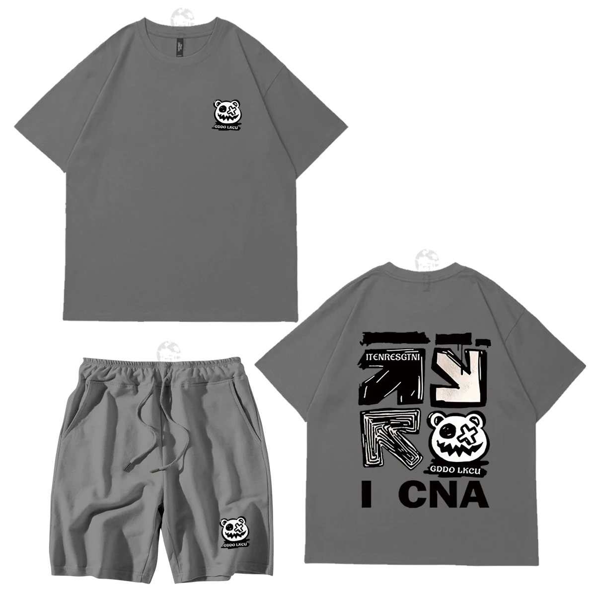 Summer Cotton Premium Men's T-shirt Shorts Sports Suit 2-piece Street Trend Pattern Printed Men Casual Sports Suit Free Shipping