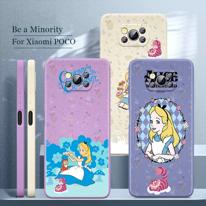 

Disney Alice Wonderland For Xiaomi POCO M4 M3 M2 X3 F3 X3 C3 X2 NFC GT CC9 Civi Mix 3 4 Pro Liquid Silicone TPU Shell Phone Case