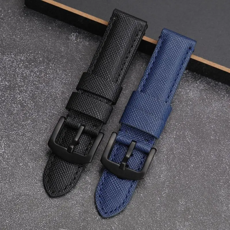 

Blue Black Retro Genuine Leather Watch Strap Cowhide Leather Watchband Bracelet Belt 20 22 24 mm Women Men Blue Smart Watch Band