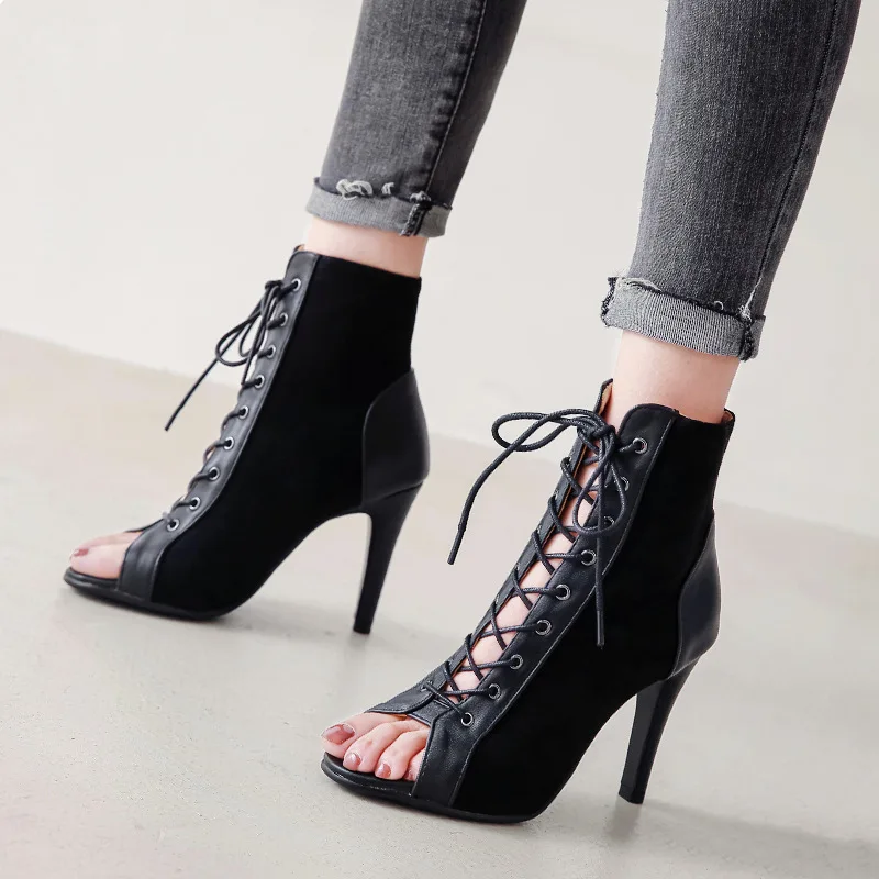 

Women's Sandals Boots Botas Femininas Tendencia 2023 Pu Leather Lace-up Peep Toe Patchwork Elegant and Fashion Women Shoes