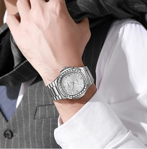 Мужские полностью автоматические механические часы с ремешком из нержавеющей