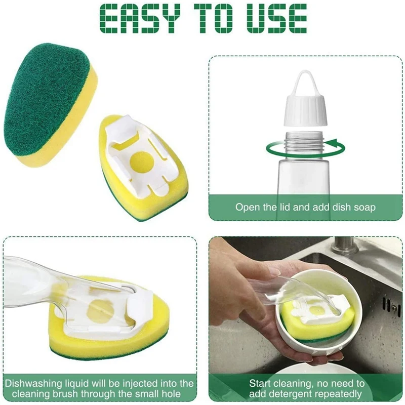 Promotion! Heavy Duty Dish Wand Sponge Brush Non-Scratch Kitchen Scrub For Sink Cleaning Sponges Handle |