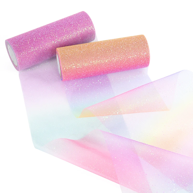 

10Yards 15cm Rainbow Glitter Tulle Roll Crystal Organza Sheer Fabric Home Handmade DIY Craft Bow Tutu Skirt Wedding Decorations