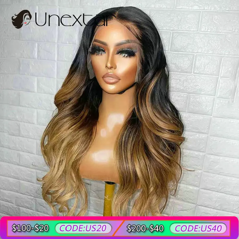 1B27 Soft Long Ombre Honey Blonde Human Wig 180% Transparent 13x4 Lace Front Human Hair Wig For Women with Baby Hair Preplucked