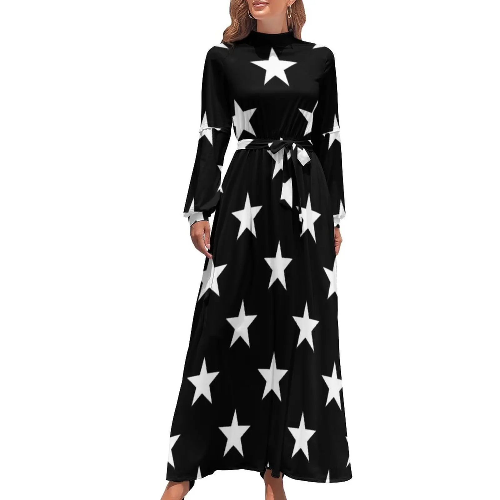 

Черно-белое платье со звездами, современное модное крутое Элегантное макси-платье, пляжные длинные платья с высокой талией и узором, платья