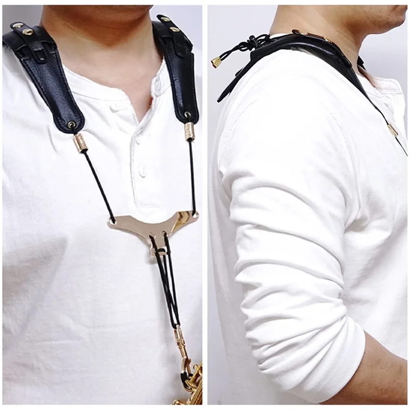 

Genuine Leather Saxophone Double Shoulder Neck Strap Cowhide Material Adjustable Sax Stage Play Neck Belt