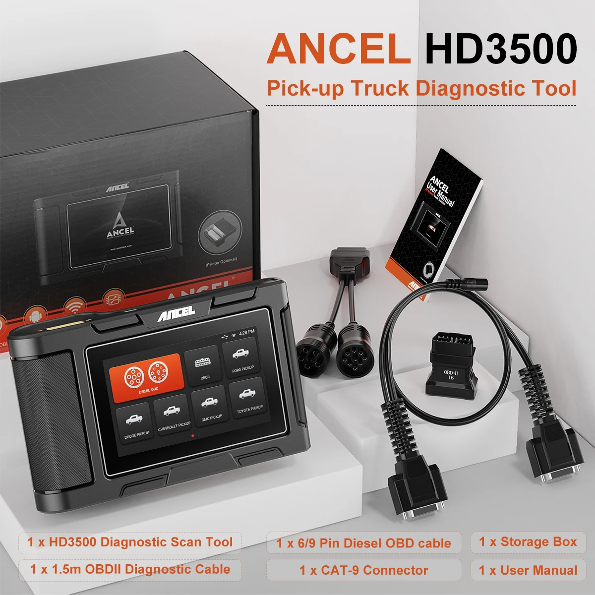 ANCEL HD3500 Пикап для тяжелых грузовиков OBD2 сканер Все системы диагностики Ford Dodge GMC